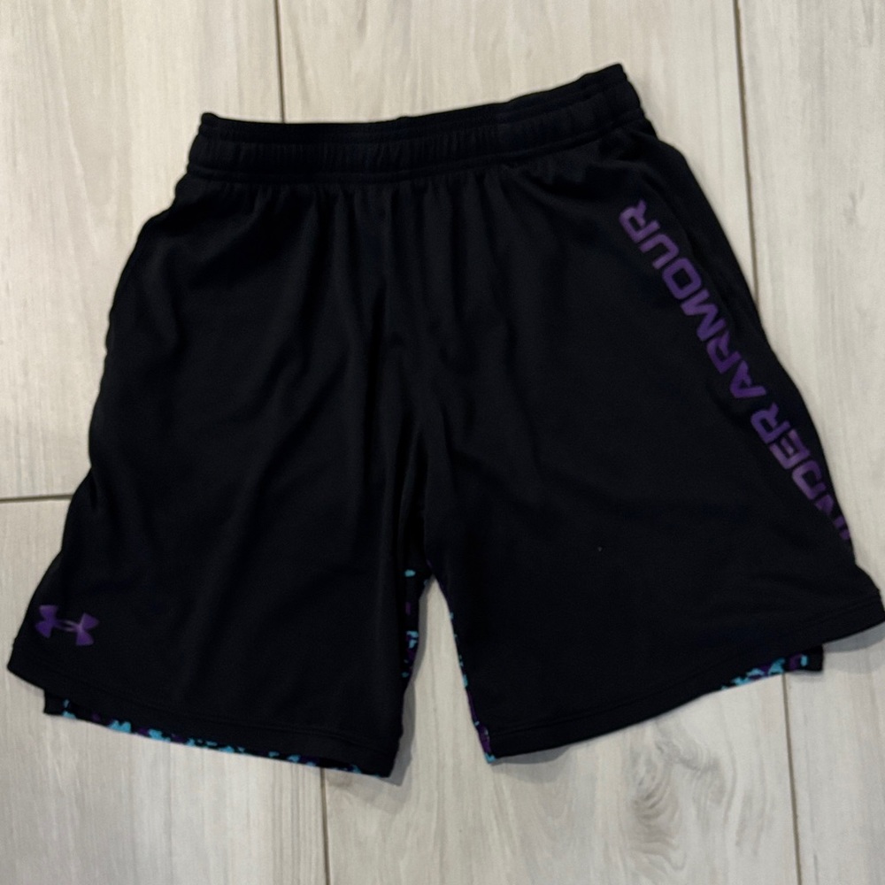 Under Armour Boy’s Black and Purple Athletic Shorts